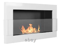 Bio Ethanol Fireplace 650x400 Wall-Mounted With glass White Gloss Set