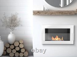 Bio Ethanol Fireplace 650x400 Wall-Mounted With glass White Gloss Set