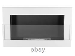 Bio Ethanol Fireplace 650x400 Wall-Mounted With glass White Gloss Set