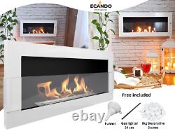 Bio Ethanol Fireplace 900x400 Wall-Mounted With Glass White Gloss Set