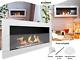 Bio Ethanol Fireplace 900x400 Wall-mounted With Glass White Gloss Set