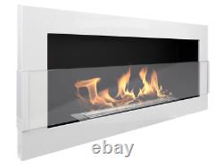 Bio Ethanol Fireplace 900x400 Wall-Mounted With Glass White Gloss Set