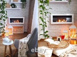 Bio Ethanol Fireplace 900x400 Wall-Mounted With Glass White Gloss Set