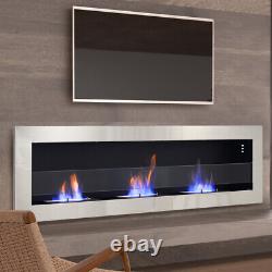 Bio Ethanol Fireplace Biofire Fire 1400 x 400mm /GLASS Inset/Wall Mounted Silver