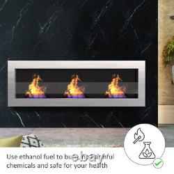 Bio Ethanol Fireplace Biofire Fire 1400 x 400mm /GLASS Inset/Wall Mounted Silver