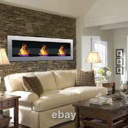 Bio Ethanol Fireplace Biofire Fire 1400 x 400mm /GLASS Inset/Wall Mounted Silver