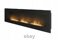 Bio Ethanol Fireplace Biofire Fire 1800x490 Black Gloss Frame Glass 180cm 1.8m