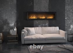 Bio Ethanol Fireplace Biofire Fire 1800x490 Black Gloss Frame Glass 180cm 1.8m