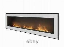 Bio Ethanol Fireplace Biofire bioethanol Fire 1800x400 WHITE Frame Glass 180 1.8