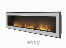 Bio Ethanol Fireplace Biofire bioethanol Fire 1800x490 INOX Frame Glass 180 1.8m