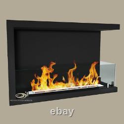 Bio Ethanol Fireplace Double-sided Corner Black ECO Alcohol Burner Glass& Stones