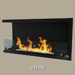 Bio Ethanol Fireplace Double-sided Corner Black ECO Alcohol Burner Glass& Stones