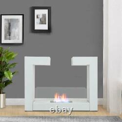 Bio Ethanol Fireplace Floor Standing Space Heater Glass Fire Burner Home White
