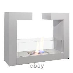Bio Ethanol Fireplace Floor Standing Space Heater Glass Fire Burner Home White