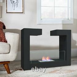 Bio Ethanol Fireplace Glass Biofire Fire Burner Space Heater Black Freestanding