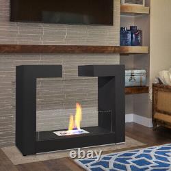 Bio Ethanol Fireplace Glass Biofire Fire Pit Burner Heater Freestanding Black UK