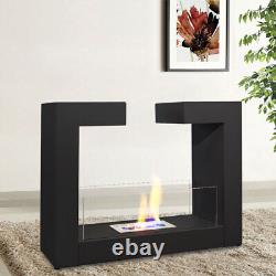 Bio Ethanol Fireplace Glass Biofire Fire Pit Burner Heater Freestanding Black UK