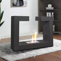 Bio Ethanol Fireplace Glass Biofire Fire Pit Burner Heater Freestanding Black UK