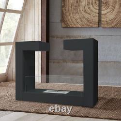 Bio Ethanol Fireplace Glass Biofire Fire Pit Burner Heater Freestanding Black UK