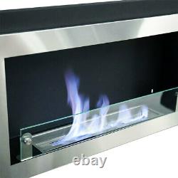 Bio Ethanol Fireplace Glass Fire Burner Inset/Wall Mounted Black+Stainless Steel