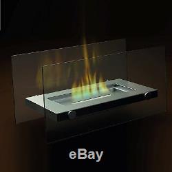 Bio-Ethanol Fireplace Indoor Outdoor Fire Stainless Steel Burner Glass Sided Eco