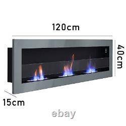 Bio Ethanol Fireplace Inset/Wall Mount Stainless Steel Glass Biofire Fire Burner