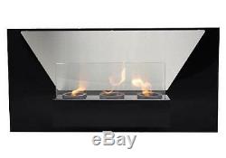 Bio Ethanol Fireplace Jasmin Deluxe Black Steel Wall Fire Place + Safety Glass