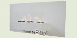 Bio Ethanol Fireplace RABEA DELUXE White Steel Wall Fire Place + Safety Glass