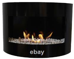 Bio Ethanol Fireplace RIVIERA DELUXE Black Wall Fire Place + Firebox 1L +Pebbles