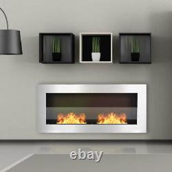 Bio Ethanol Fireplace Recessed Wall Fire Biofire Steel Glass Clean 2/3 Burner UK