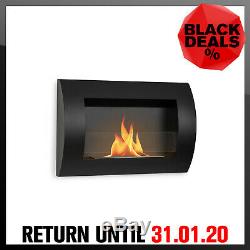 Bio Ethanol Fireplace Space Heater Wall Mountable Room Safety Glass Black