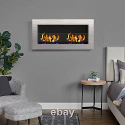 Bio Ethanol Fireplace Stainless Steel Biofire Fire 2 Burner Wall/Inset 90 x 40cm