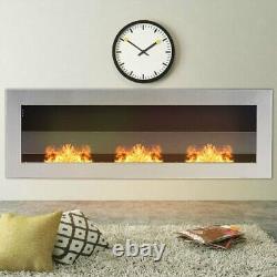Bio Ethanol Wall Fireplace Inset Mounted Biofire Fire 90-140 cm with Glass Panel
