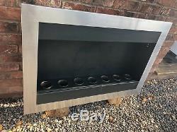 Bio ethanol wall fireplace in stainless & matt black steel