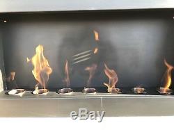 Bio ethanol wall fireplace in stainless & matt black steel