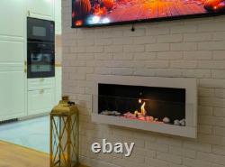 Bio fireplace 900x400 with glass White Gloss