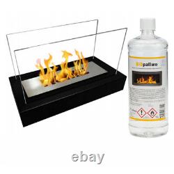 Bioethanol Fireplace Home Freestanding Black Design Eco Tempered Glass