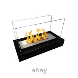 Bioethanol Fireplace Home Freestanding Black Design Eco Tempered Glass