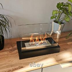 Bioethanol Fireplace Home Freestanding Black Design Eco Tempered Glass