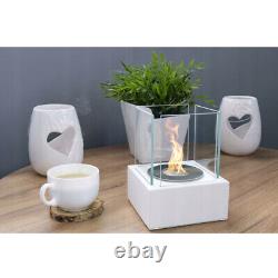 Bioethanol Fireplace Smart Freestanding White Design Eco Tempered Glass