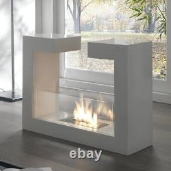 Bioethanol fireplace floor, in matt white metal and tempered glass