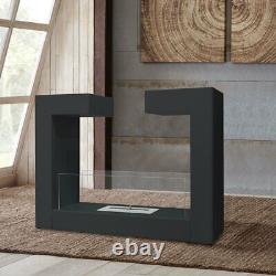 Black Bio Ethanol Fireplace Glass Biofire Fire Burner Heater Indoor Freestanding