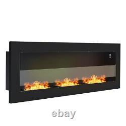 Black Bio Ethanol Fireplace Glass Wall Mounted/Inset Biofire Fire 3 Burner Home