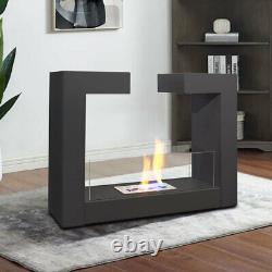 Black Bio Ethanol Fireplace Standing Space Heater ECO Fire Burner Stove With Glass