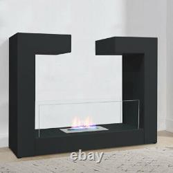 Black Bio Ethanol Fireplace Standing Space Heater ECO Fire Burner Stove With Glass