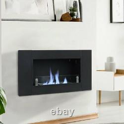 Black Bio Ethanol Fireplace Wall Mounted/Inset Biofire Burning Heater with Glass