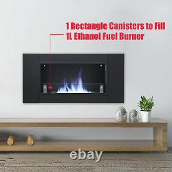 Black Bio Ethanol Fireplace Wall Mounted/Inset Biofire Burning Heater with Glass