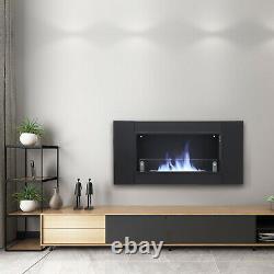 Black Home Bio Ethanol Fireplace Fire Burner Inset/Wall Mount Heater with Glass