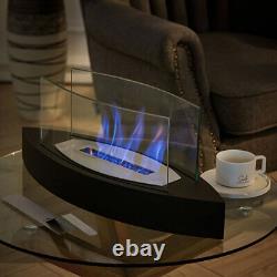 Black Large Bio ethanol Fireplace Table Top Glass Burner Indoor Outdoor Fires