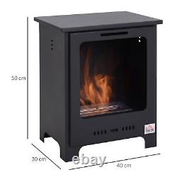 Black Metal Bio Ethanol Fireplace Heater 40x30x50cm, 0.9L Tank, New